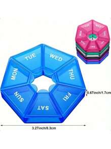 1PC 7-Day Pill Organizer |   Round Weekly Planner With Single-Hand Lock |   Durable Safe Plastic Material |   Large Travel Size |   Bright Colors For Vitamins & Supplements |   Fish Oil Storage Box
