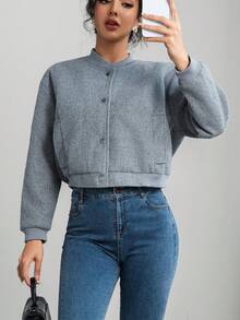 Cropped Bomber Jackets For Women Autumn Long Sleeve Baseball Coat Woman Fashion Winter Button Aviator Jackets Streetwear