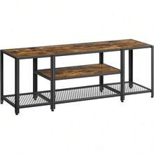 Soporte de TV moderno para televisores de hasta 65", centro de entretenimiento de 3 niveles, consola de TV industrial con estantes abiertos, para el hogar, marrón rústico y negro, ULTV097B01 - MarrÓn RÚstico + Negro - Ver 1