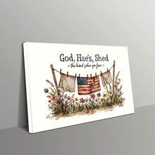 1pc,American Flag Canvas Wall Art, God, Hae's, Shed Patriotic Wall Decor, Rustic Country Style, Canvas Art Print For Living Room, Farmhouse Home Decoration, American Pride Artwork - 彩色 - 查看 1
