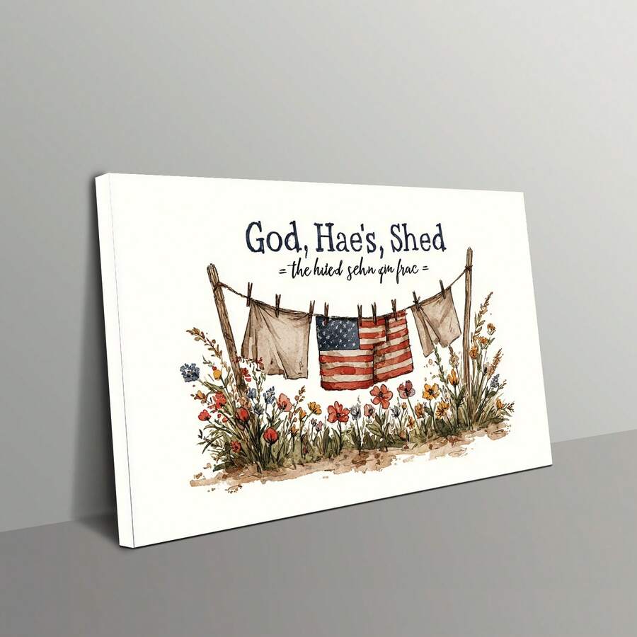1pc,American Flag Canvas Wall Art, God, Hae's, Shed Patriotic Wall Decor, Rustic Country Style, Canvas Art Print For Living Room, Farmhouse Home Decoration, American Pride Artwork - 彩色 - 查看 1