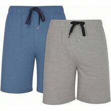 2 Pares de Pantalones Cortos de Algodón para Dormir para Hombres, Entrehierro de 5 Pulgadas, Cómodos y Transpirables, Colores Surtidos - Gris jaspeado/Azul chambrey - Ver 1