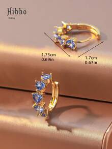 Hihho 1 对时尚优雅简约蓝色闪亮锆石环状耳环，适合女孩的个性化珠宝，情人节或派对礼物