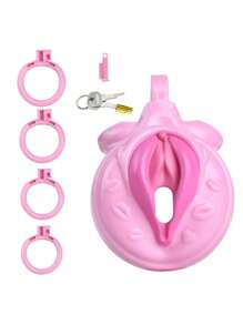 1set, Chastity Lock, The Man Plays The Woman, Cock Cage, Male Chastity Devices Lock 4 Rings, Role-Playing Flirting, Couple Sex Toys, Men Adult Sex Toy