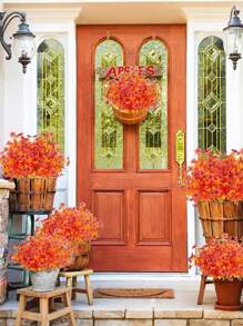 4 Bundles Fall Artificial Flowers, Uv Resistant Fake Plastic Plants For Home Decor, Orange Shrubs Hanging Flower Plant For Home Fall Front Door Porch Garden Autumn Decor To Add A Touch Of Classy To Your Patio And Balcony, Corridor, Garden, Yard, Dining Table, Living Room, Wedding Party, Simulation Vine Flowers, Wedding Party Decor, Fall Decor,Autumn Halloween Decor Room Decor