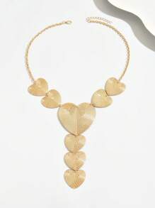1 pieza Collar en forma de Y con estilo metálico exagerado para mujeres, diseño bohemio vintage geométrico de corazón de parches, cadena de clavícula, adecuado para uso diario, calle, espectáculo, ocio, accesorio versátil