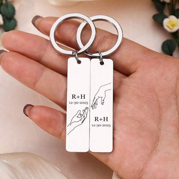 1 Coppia Di Portachiavi In Acciaio Inossidabile Personalizzati Con Incisione, Set Coppia Promessa Del Mignolo - Ciondolo Personalizzato Per Amicizia - Regali Personalizzati Per La Promessa Del Mignolo Di Coppia Per Fidanzata, Fidanzato, Moglie, Marito