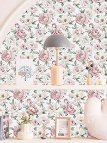 1 Rolo Papel de Parede Adesivo Peônia Rosa, Papel de Parede Estilo Boêmio Retrô, À Prova d'Água, Durável, Papel de Contato Vinil Destacável e Colante, Adesivo com Padrão de Flor Rosa em Bottom Claro, Adesivo de Decoração de Arte para Casa, Adesivo de Arte de Parede