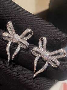 1Pair Sparkling Crystal Bow Knot Stud Earrings For Women Ear Dainty Wedding Valentines Day Xmas Gift - Diamond Bow - View 15