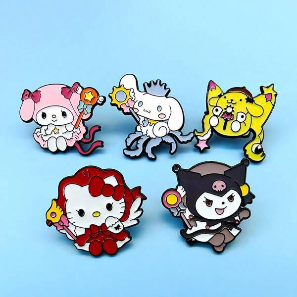 Sanrio 1/Broche de dibujo animado Gato KT lindo Insignia de metal creativa Gato mágico Kuromi Medalla Accesorios de oficina Camisas Chaqueta Joyería Navidad Halloween