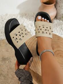 宽版女式宽版坡跟厚底针织镂空透气凉鞋，适合宽脚，轻便舒适的软底凉鞋，水钻装饰时尚凉鞋，适合度假、休闲、派对