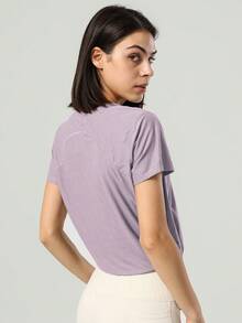 GOSOUER 女士提花圆领宽松可调节抽绳运动健身上衣速干瑜伽上衣T恤