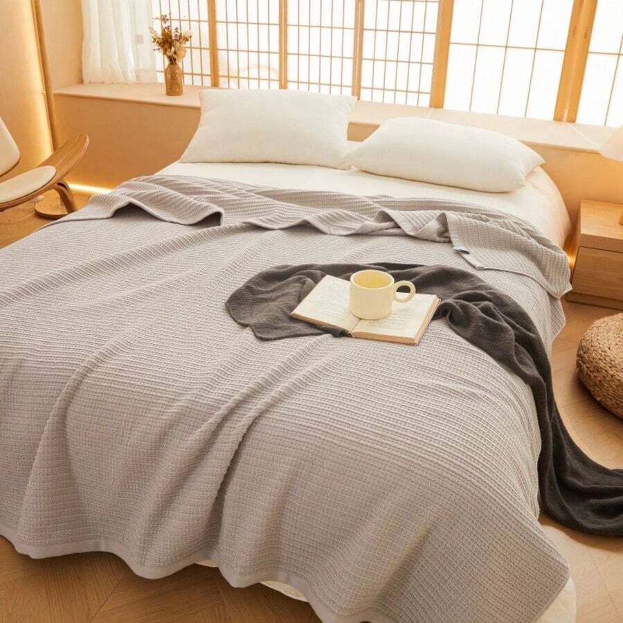 1 chiếc chăn gạc cotton 100% - Nhẹ, thoáng khí, họa tiết kẻ caro | Chăn ga gối đệm bốn mùa | Dệt jacquard 40s | Có thể giặt máy | Chăn mùa hè mềm mại (cho người hay đổ mồ hôi ban đêm) | Trang trí nhà hiện đại, thiết kế tối giản dễ bảo quản - Simu Bạc Xám - Xem 1