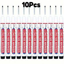 10pcs Multi-Surface Deep Hole Marker Pens, Waterproof, No Bleed, Long Nib, Red, Black, Blue, Green Oil Ink Markers For Woodworking, Construction, DIY Crafts, Plastic Material, No Electricity Needed School Supplies,Back To School