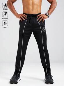 Men's Knitted Zippered Pocket Fitness Workout Pants - Black - View 2