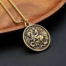 1 pieza Colgante de acero inoxidable estilo retro de un caballero matando a un dragón con cadena de 60cm, adecuado para uso diario de hombres y mujeres