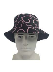 1pc Sweet Heart Print Reversible Bucket Hat, Women Fashion Versatile Sun Hat For Daily Wear And Valentine's Day