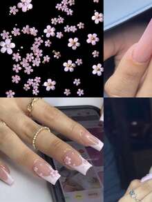 3 件/套 3D 花朵指甲饰物，1 盒 3D 亚克力花朵美甲饰物和宝石白粉色混合樱花春季水钻亚克力指甲用品，含 1 个镊子和 1 个拾取器美甲 DIY 指甲装饰