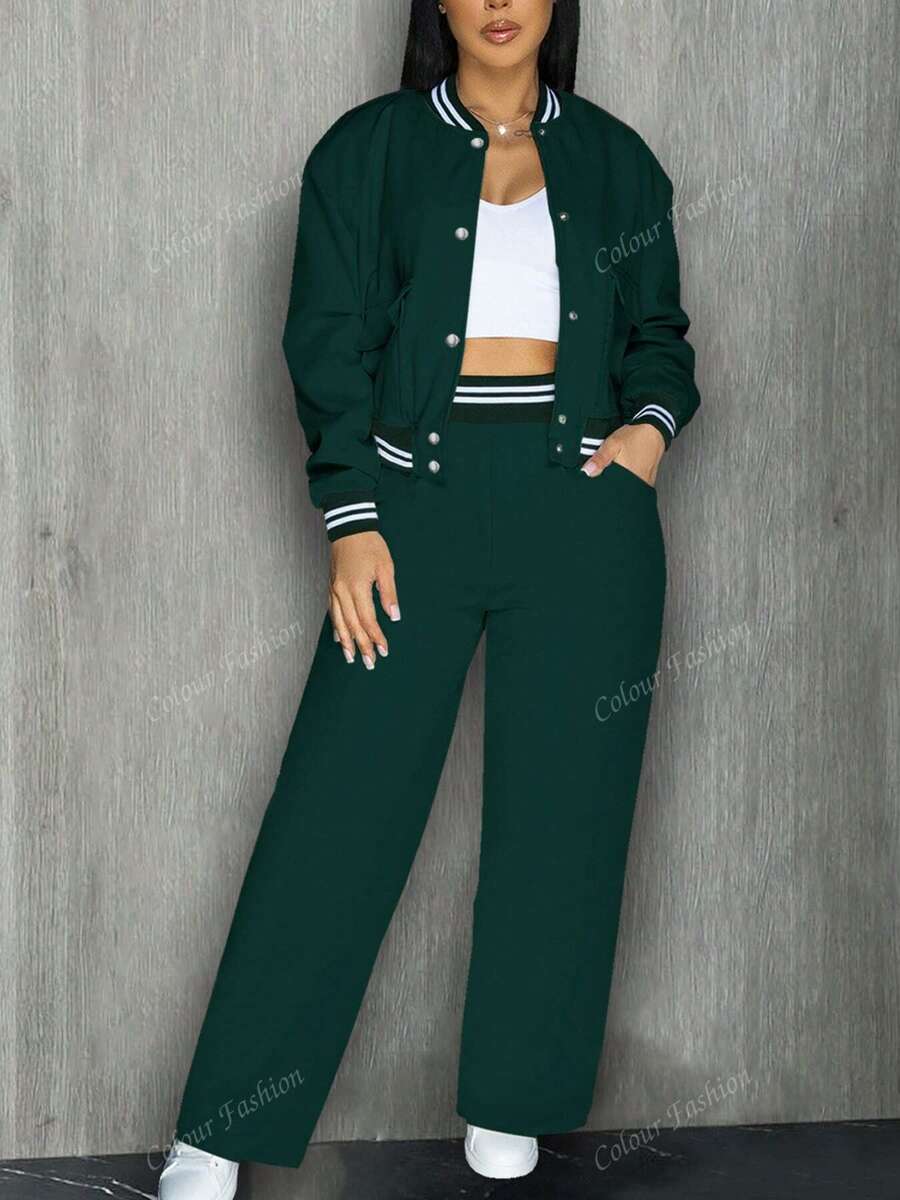 Jaqueta de beisebol feminina, roupa esportiva de cor sólida, roupa esportiva com bolso, conjunto de 2 peças para acampamento ao ar livre, moletom com capuz e cordão, roupa esportiva
