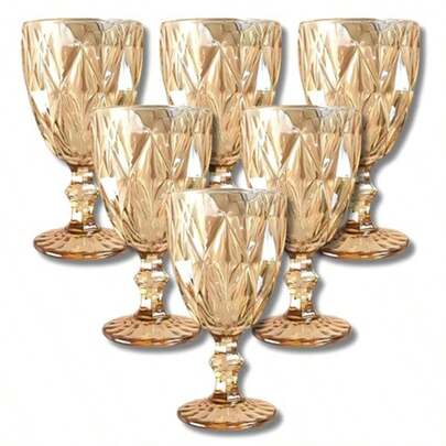 Kit Jogo 6 Taças Vidro Diamante Diamond Vinho Suco Água 340ml Bico Jaca Abacaxi Restaurante Buffet