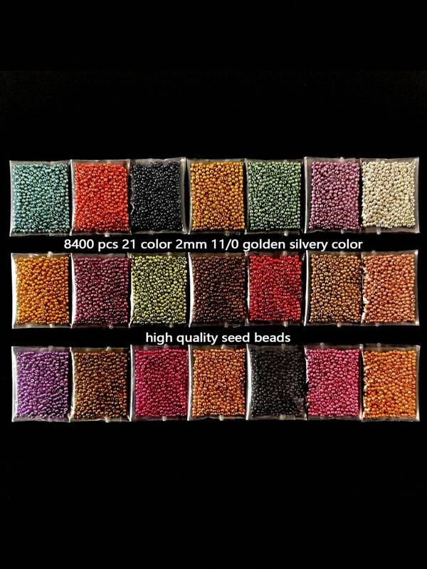 8400 Peças Kit de Contas de Vidro de 21 Cores para Confecção de Joias, Tamanho 2mm 11/0, Cores Douradas/Prateadas, 5g/Pacote, Total de 105g/3,7oz, Materiais DIY de Contas de Vidro de Alta Qualidade para Acessórios de Cabelo com Borla Criativos, Espaçadores, Pulseiras, Brincos, Roupas de Boneca, Bordado Francês, Presente Perfeito para Mães e Amigas