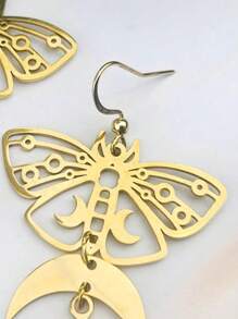 2 piezas Pendientes con colgante de forma de luna calada de piedra natural exquisita, pendientes con colgante de estilo bohemio de metal dorado para mujeres, adecuados para salidas, fiestas, reuniones, a juego con ropa diaria