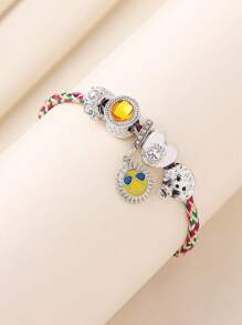 1 peça Pulseira/pulseira ajustável casual com contas de aço inoxidável, pintada a óleo, com estampa de sol e coração, corda de cobre, adequada para mulheres, uso diário, festa, uso casual, presente de volta às aulas