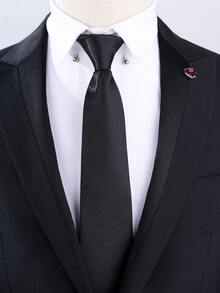 1 件男士免结拉链款黑色斜领带英伦复古领带适合商务宴会和日常穿着、婚礼男士领带