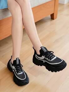 Zapatos atléticos para Caminar para Mujer, Zapatos atléticos para Caminar para Mujer,,Zapatillas De Malla Transpirables,Mocasines Planos Negros Tejidos Y Transpirables Para Mujer, Zapatillas Para Caminar De Mujer, s, Para Ejercicio En El Gimnasio Y FitnessZapatillas De Deporte Beige Para Mujer, Cómodas Zapatillas Gruesas De Suela Gruesa,  zapatillas bajas de malla ligeras para correr,Zapatillas Para Correr Deportivas, Casuales, Con Cordones, Ligera - Negro - Ver 7