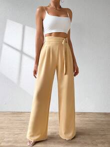 A&DD MODA, REF: AS1248 Wide Leg Pants With Elastic Waistband, Elegant And Sophisticated, Bell-Bottom Modeling, High Waist, Tailored, Casual And Formal Look, Comfortable And Stylish, Light And Comfortable Fabric, Ideal For Casual And Glamorous Occasions. ✨ - 棕色的 - 查看 3