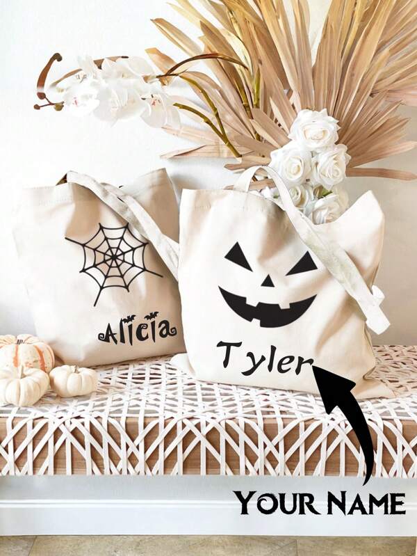 Halloween-Süßigkeitentüten zum Trick-or-Treating, Halloween-Tragetasche für Kinder mit individuell bedrucktem gruseligen Gesicht, Halloween-Tasche mit Namen