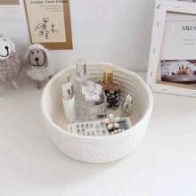 Panier de rangement de bureau tressé de style INS, boîte de rangement artisanale, cadeau créatif de forme ronde