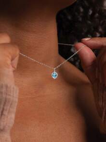 1 件 925 纯银蓝水晶海洋之星吊坠锁骨链项链女士结婚首饰 - 心形項鍊 - 查看 2