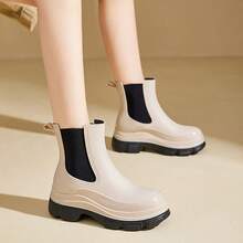 2025 Women's Fashion Versatile Rain Boots, Non-Slip Commuter Waterproof Galoshes For Outdoor, Fishing, Kitchen, Preppy Style PVC, All Season - Beige - View 1