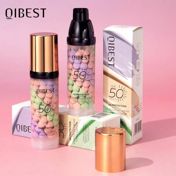 QIBEST QIBEST Tri-Color Isolation Cream, Fine Texture, Moisturizing Makeup Primer, Breathable Waterproof Oil-Control BB Cream, Concealer & Isolation Cream