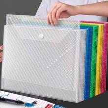 1pc/10pcs A4 Thick Capacity Storage File Folders, Transparent Striped Button Document Bag, A4 File Folder, Student Supplies Folder, Test Paper Storage Bag, Business File Folder, Snap Closure Organizer, Colored Plastic File Folder, Thick PP Material, Anti-Stain Office Pouch, Classroom/Graduation Gift,School Supplies,Back To School