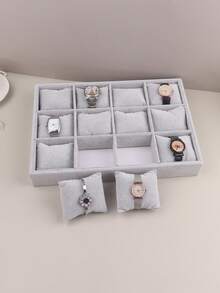 1个12格天鹅绒首饰收纳托盘，带可拆卸枕垫，手表收纳托盘，手镯手表展示架，情人节礼物，女士收纳整理盒，旅行必备，返校宿舍收纳，房间装饰 - 灰色 - 查看 1