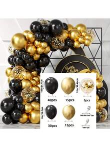 107 件黑色和金色气球花环套装，带五彩纸屑 - 非常适合婚礼、生日、周年纪念、毕业典礼和节日 - 室内/室外派对装饰 - 黑色 - 查看 9
