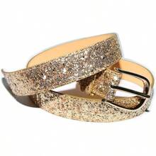 Sequin Studded Women Leather Belts For Jeans  Buckle - Gold - View 2