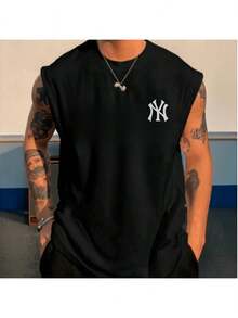 Men's Oversized Tank Top NY Stylish Gym 100% Cotton Scoop Neck Shirt Top - trắng - Xem 2
