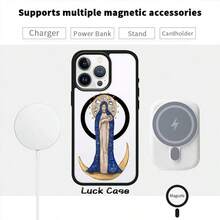 Phone Case For IPhone 16 Pro Max 16e 15 Plus 14 13 12 11 XS Max XR X Celestial Madonna Image Pattern Full Body MagSafe Charging Support Protection Anti-Scratch Non-Yellowing Colorful Border Transparent Smartphone Cover Gift - Black - View 6