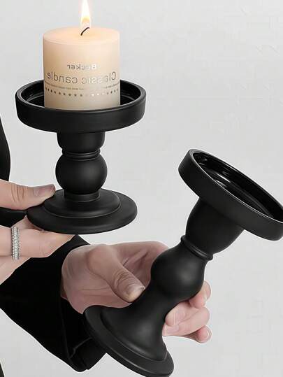 Retro Black Roman Column Candle Candlestick Ceramic Shape Ornaments Home High-End Aromatherapy Base Light Luxury