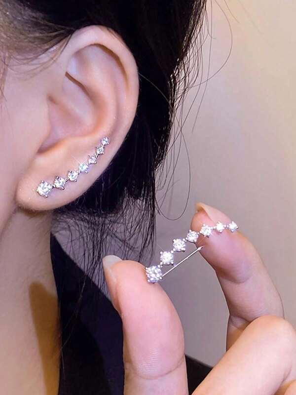 1 par de elegantes pendientes de una sola hilera con diseño europeo y americano de 7 diamantes, accesorios para vestidos de verano.