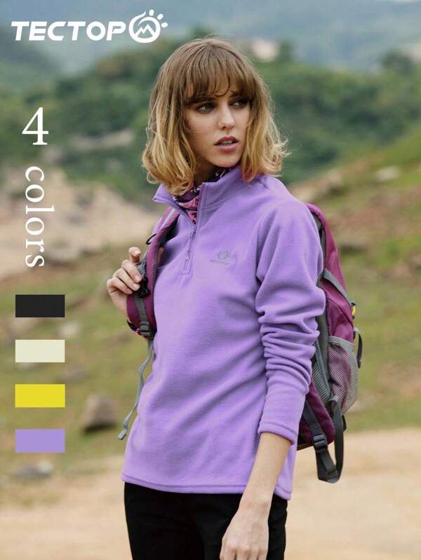 TECTOP Pull en polaire pour femmes, manches longues, ajustement classique, quart-zip, pull d'hiver léger et doux, logo aléatoire envoyé