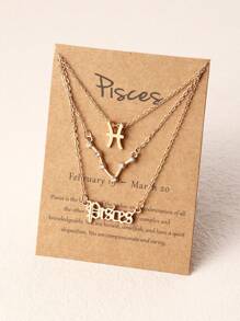 3pcs/Set Rhinestone 12 Zodiac Sign Chain Necklace Set, Women's Versatile Daily Accessory