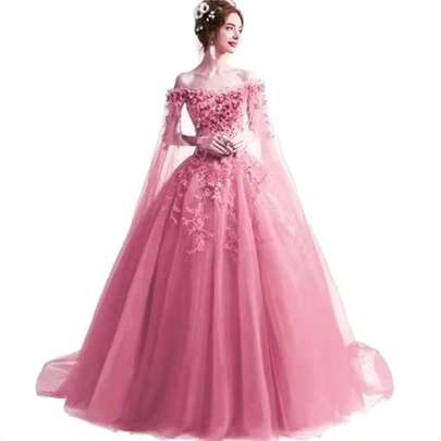 Vestido De Novia De Novia Elegante De Ladys Con Flores Rosas