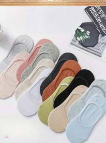 5/10/20 paires de chaussettes bateau pour femmes, de couleurs aléatoires, peu profondes avec un revêtement de silicone antidérapant, chaussettes invisibles pour le printemps/l'été