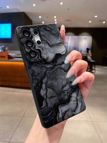 Carcasă de telefon nouă cu textură mată de marmură neagră, anti-cădere, anti-zgârieturi, anti-amprentă, moale, TPU neagră, protecție pentru lentile, compatibilă cu Samsung, Redmi, OPPO, VIVO, impermeabilă și rezistentă la șocuri