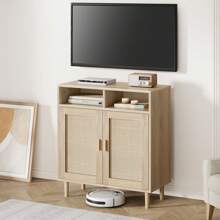 Credenza a buffet, mobile da cucina in rattan con 2 ante, mobile moderno per sala da pranzo, soggiorno, ingresso, bar, tavolo consolle per l'arredamento della casa.