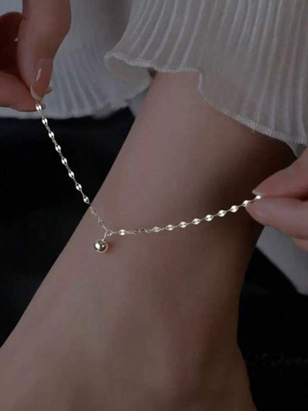 1pc Fashionable Minimalist Silver Ball Beaded Elegant Anklet